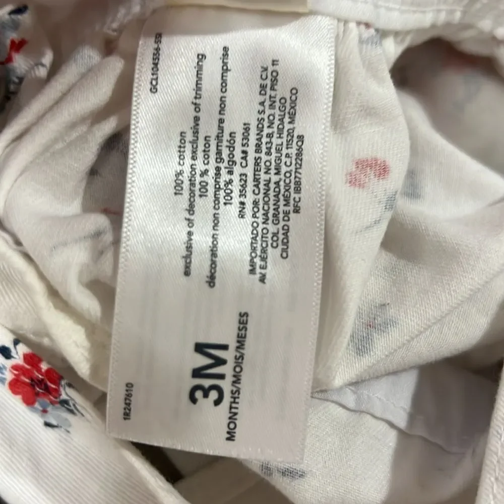 OshKosh B’Gosh white cotton red and blue floral overall dress EUC size 3 months
